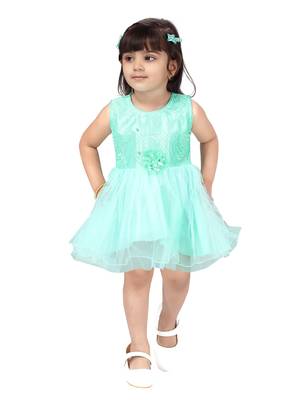 Turquoise embroidered nylon kids-frocks 1
