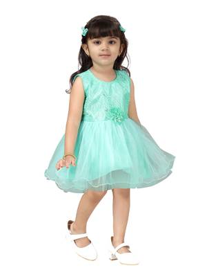 Turquoise embroidered nylon kids-frocks 2