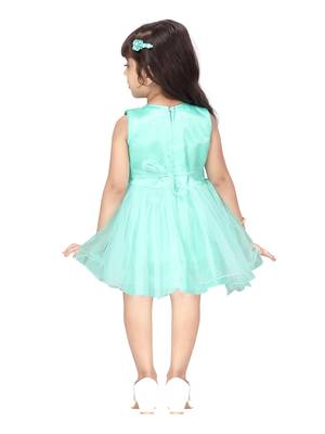 Turquoise embroidered nylon kids-frocks 4