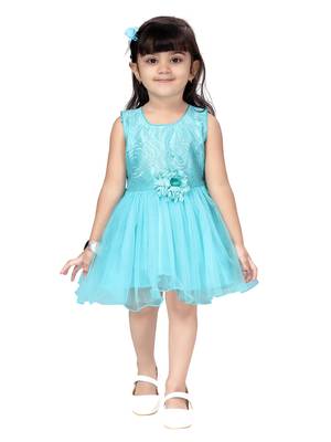 Green embroidered nylon kids-frocks 1