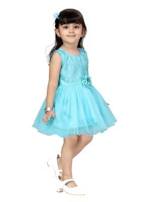 Green embroidered nylon kids-frocks 2
