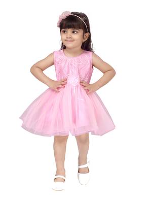 Pink embroidered nylon kids-frocks 1