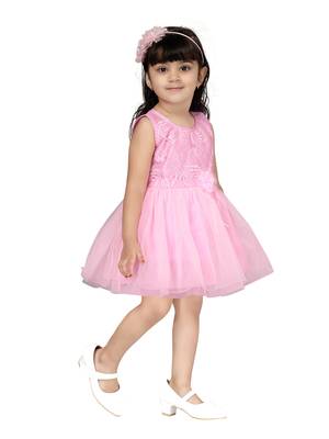 Pink embroidered nylon kids-frocks 2