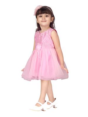 Pink embroidered nylon kids-frocks 3