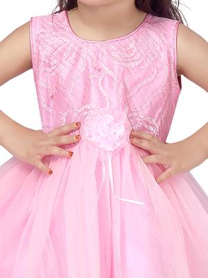 Pink embroidered nylon kids-frocks 5