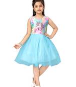 Turquoise printed nylon kids-frocks