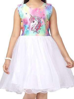 White printed nylon kids-frocks 5