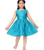 Turquoise plain silk kids-frocks