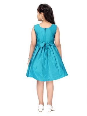 Turquoise plain silk kids-frocks 4
