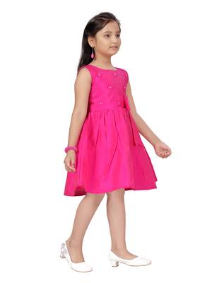 Pink plain silk kids-frocks 2