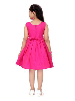 Pink plain silk kids-frocks 4