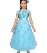 Turquoise woven net kids-girl-gowns