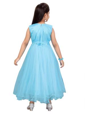 Turquoise woven net kids-girl-gowns 4