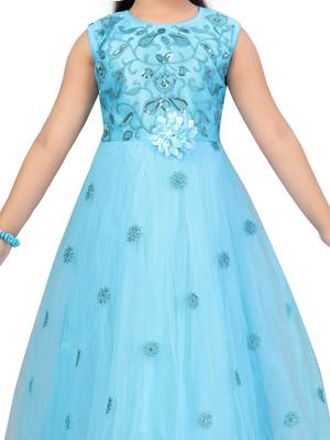Turquoise woven net kids-girl-gowns 5