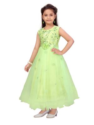 Green woven net kids-girl-gowns 3