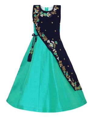 Green embroidered silk kids-girl-gowns 1