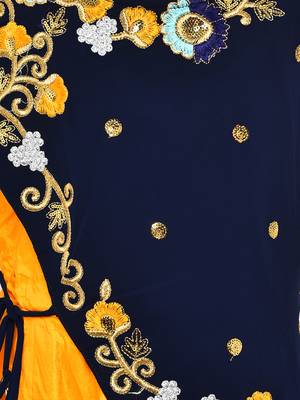 Yellow embroidered silk kids-girl-gowns 3