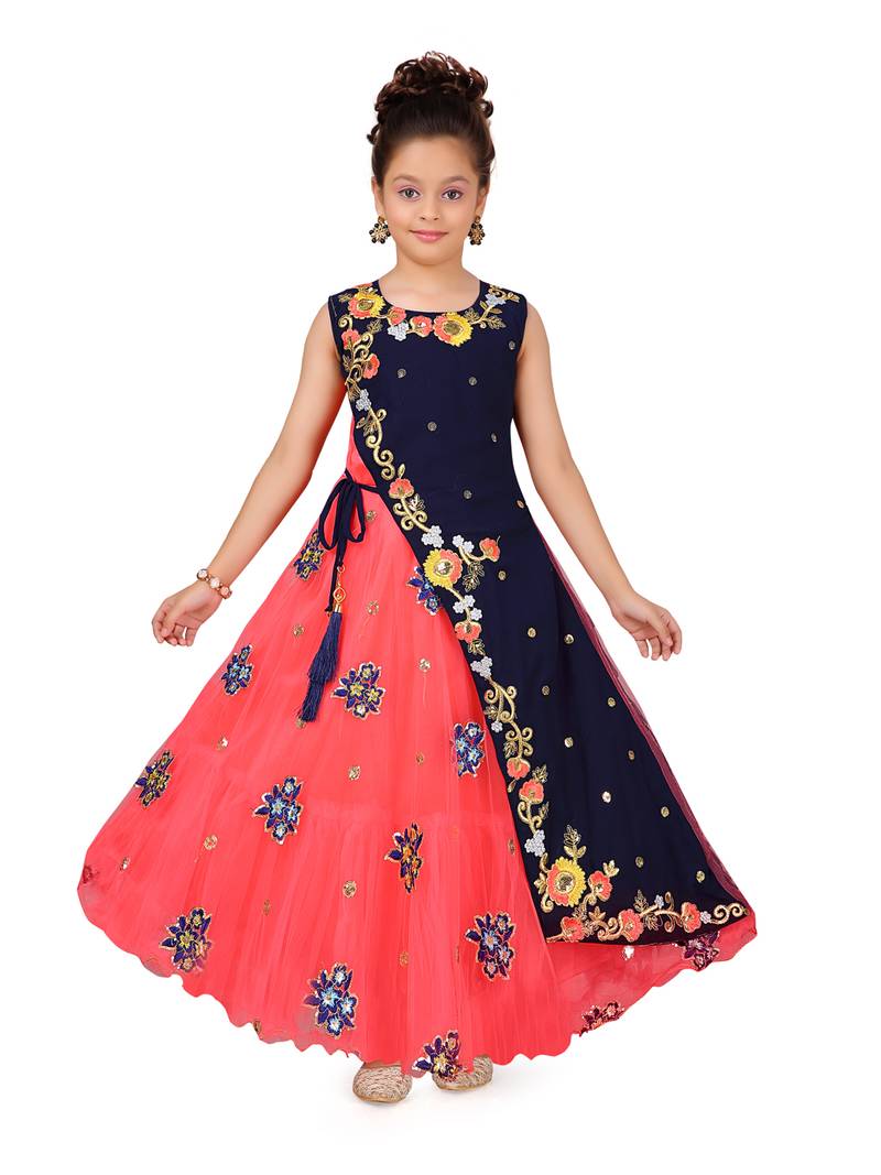 Red plain polyester kids-girl-gowns