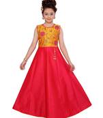 Yellow woven silk kids-girl-gowns