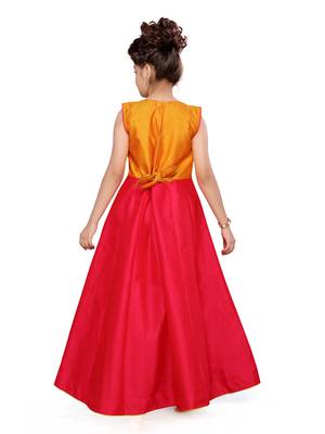 Yellow woven silk kids-girl-gowns 2