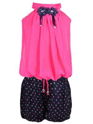 Pink plain chiffon girls-top-bottom 1