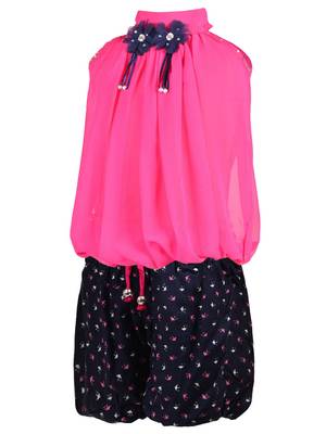 Pink plain chiffon girls-top-bottom 2