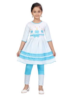 Blue printed cotton girls-top-bottom 1