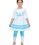 Blue printed cotton girls-top-bottom