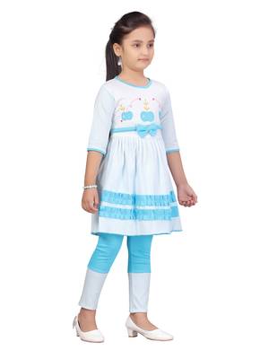 Blue printed cotton girls-top-bottom 2