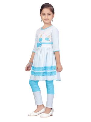 Blue printed cotton girls-top-bottom 3