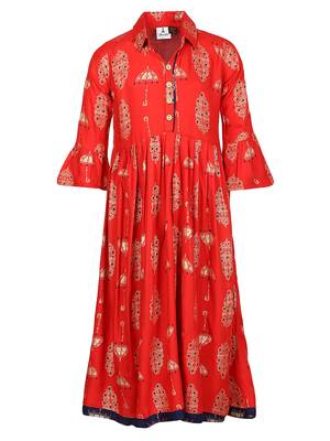 Red woven pure cotton kids-tops 1