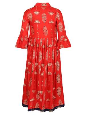 Red woven pure cotton kids-tops 2