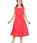 Red printed cotton kids-tops