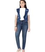 Blue plain cotton girls-jackets-coats