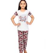 White printed cotton girls-top-bottom