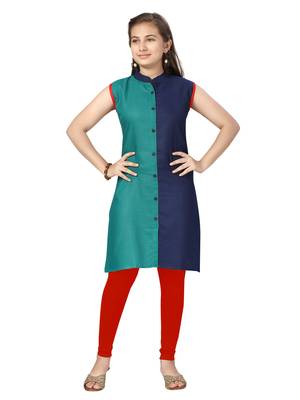 Green plain cotton girls-top-bottom 1