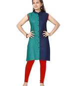 Green plain cotton girls-top-bottom