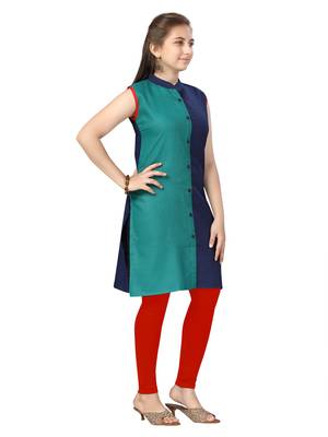 Green plain cotton girls-top-bottom 2