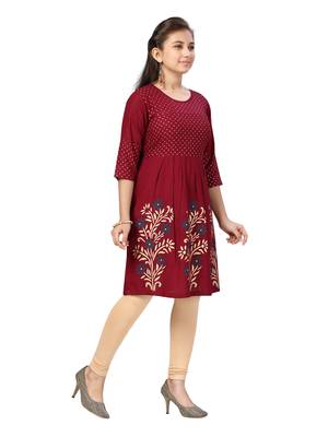 Maroon printed cotton girls-top-bottom 2