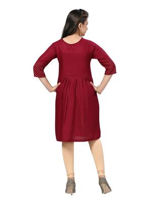 Maroon printed cotton girls-top-bottom 4