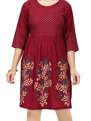 Maroon printed cotton girls-top-bottom 5