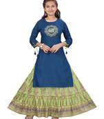 Blue embroidered cotton girls-top-bottom