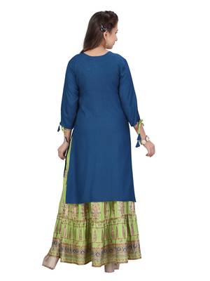 Blue embroidered cotton girls-top-bottom 4