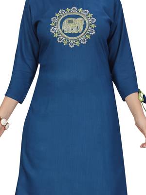 Blue embroidered cotton girls-top-bottom 5