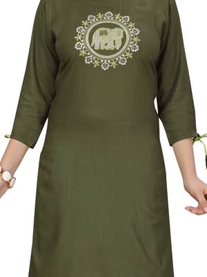 Green embroidered cotton girls-top-bottom 5