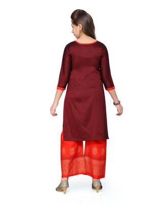 Maroon printed cotton girls-top-bottom 4