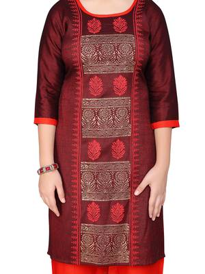 Maroon printed cotton girls-top-bottom 5