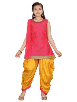 Pink embroidered pure silk girls-top-bottom 1