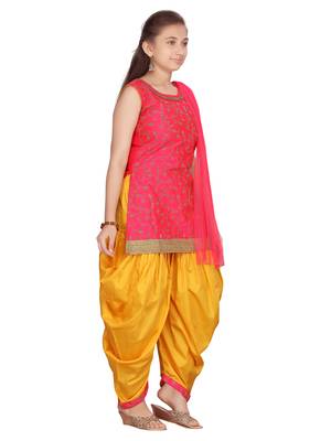 Pink embroidered pure silk girls-top-bottom 2