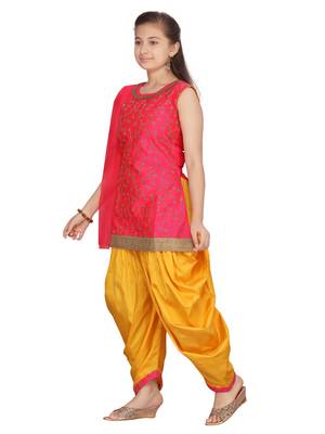 Pink embroidered pure silk girls-top-bottom 3